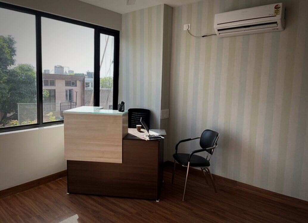 Private cabin with a wooden desk